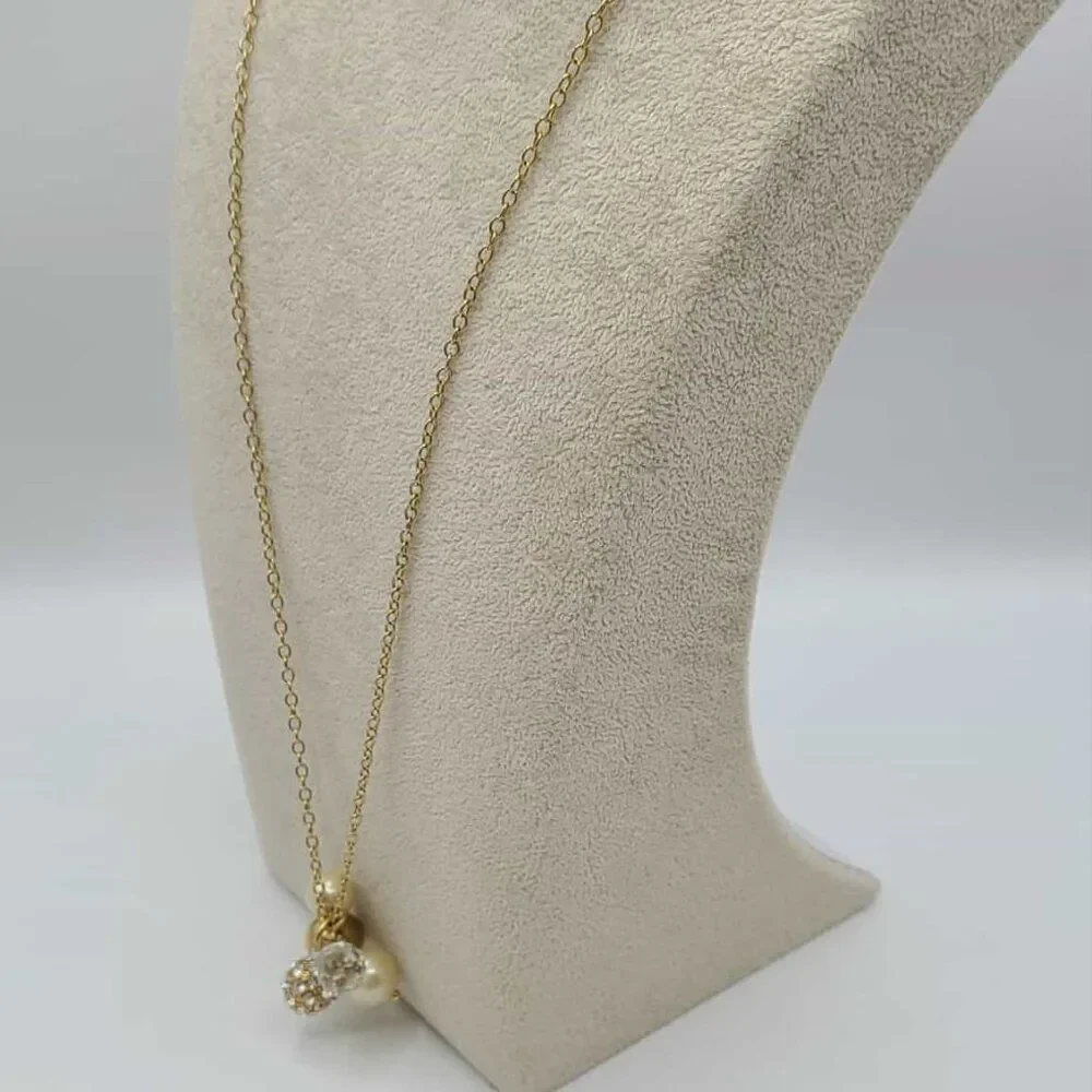 J Crew Gold tone Faux Pearl Gold  & Pave Ball Pendant